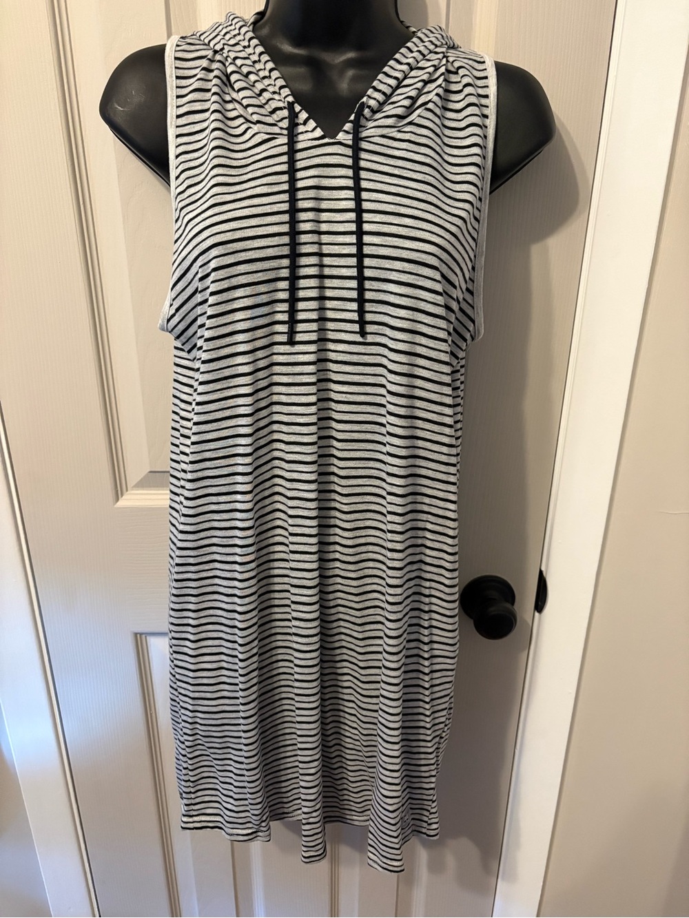 Hurley Striped Sleeveless Hooded Dress with Pockets - Black & Gray - Size S
